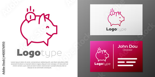 Logotype line Piggy bank with coin icon isolated on white background. Icon saving or accumulation of money, investment. Logo design template element. Vector.