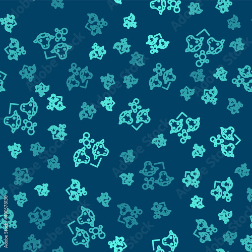 Green line Cloning icon isolated seamless pattern on blue background. Genetic engineering concept. Vector.