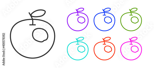 Black line Genetically modified apple icon isolated on white background. GMO fruit. Set icons colorful. Vector.