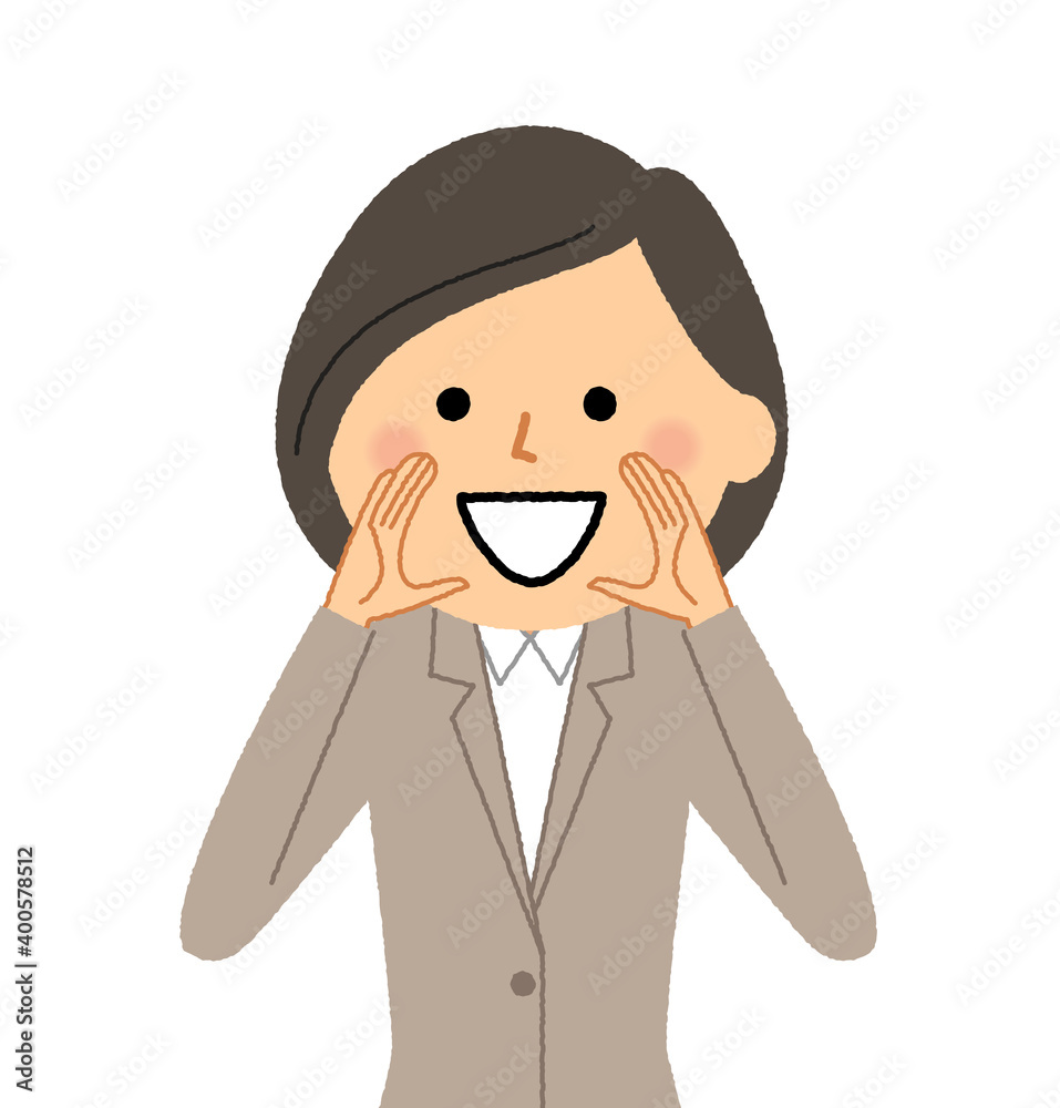 声を張るスーツの女性
