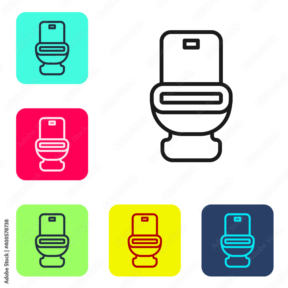 Black line Toilet bowl icon isolated on white background. Set icons in color square buttons. Vector. Black line Toilet bowl icon isolated on white background. Set icons in color square buttons. Vector.