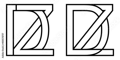 Logo zd and dz icon sign two interlaced letters Z D, vector logo zd dz first capital letters pattern alphabet z d