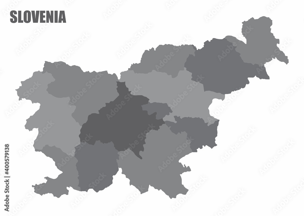 The Slovenia isolated grayscale map divided in administrative areas