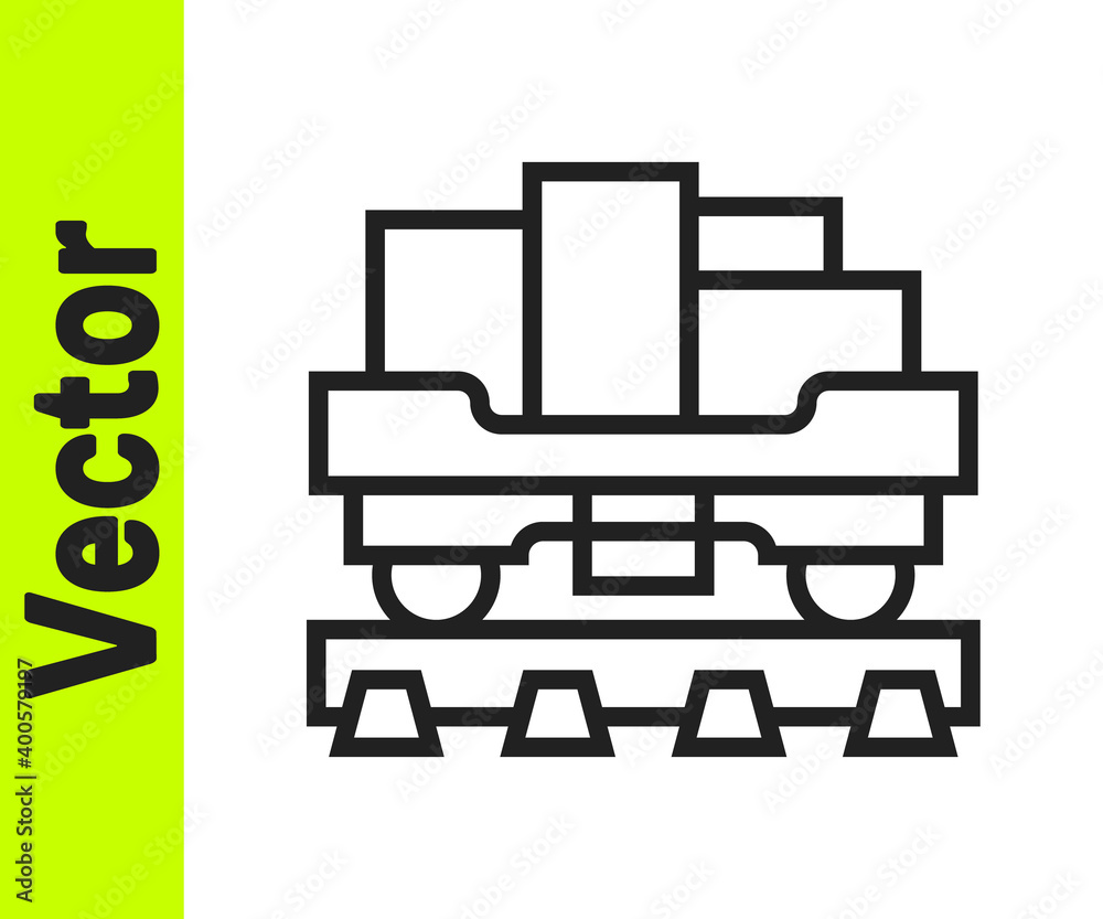 Black line Cargo train wagon icon isolated on white background. Full freight car. Railroad transportation. Vector. Black line Cargo train wagon icon isolated on white background. Full freight car. Railroad transportation. Vector.