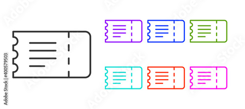 Black line Train ticket icon isolated on white background. Travel by railway. Set icons colorful. Vector.