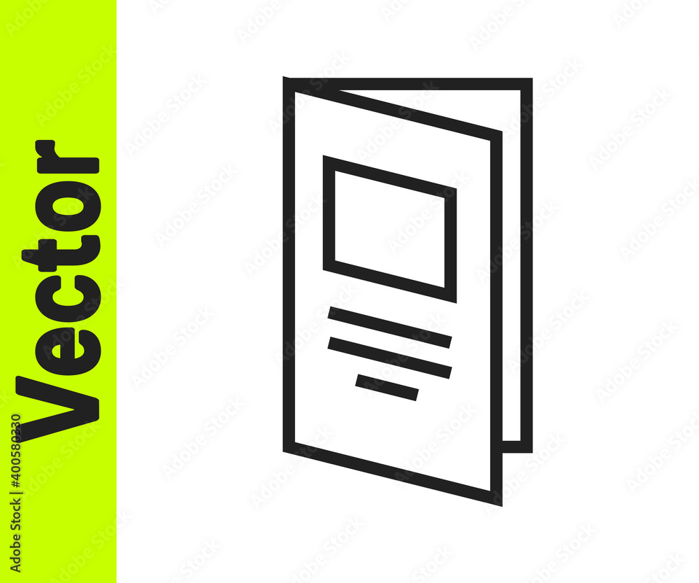 Black line Brochure template layout icon isolated on white background. Corporate business annual report, catalog, magazine, flyer mockup. Vector. Black line Brochure template layout icon isolated on white background. Corporate business annual report, catalog, magazine, flyer mockup. Vector.