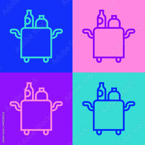 Pop art line Trolley for food and beverages icon isolated on color background. Vector.