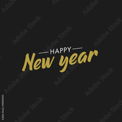 Happy new year typography sign. Vector Lettering Composition. Holiday design for greeting card.