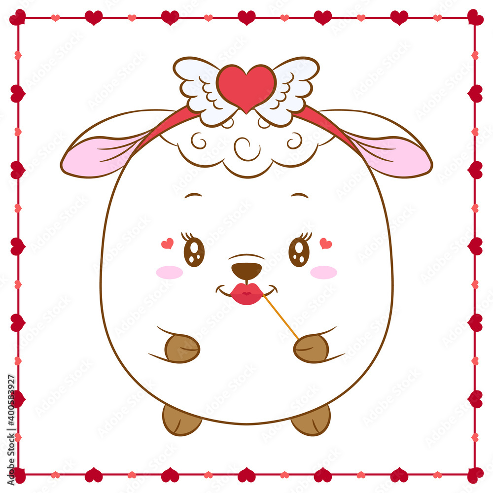 happy Valentines day cute sheep drawing card with hearts happy Valentines day cute sheep drawing card with hearts