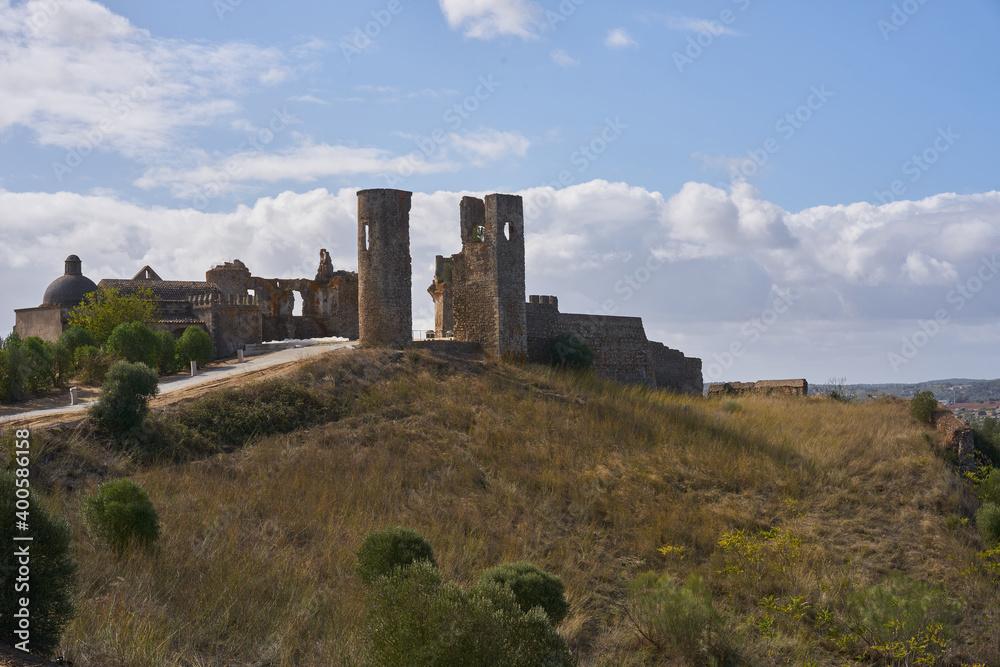 Historic city castle of Montemor o Novo in ruins in Alentejo, Portugal                             