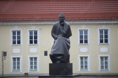 KAUNAS, LITHUANIAN - 19 12 2020: Monument to Maironis in Kaunas. Maironis (1862–1932) is one of the most famous Lithuanian poets. He died in Kaunas (aged 69) where he was interred in the mausoleum