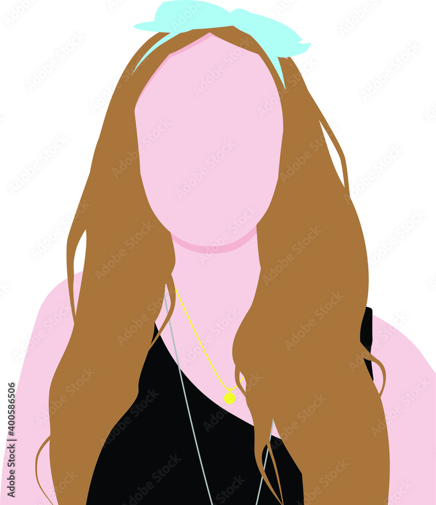 A girl in a turquoise bandage and a black T-shirt with jewelry on her neck. Vector illustration in flat style. minimum details, outlines. Design for cards, posters, illustration element. A girl in a turquoise bandage and a black T-shirt with jewelry on her neck. Vector illustration in flat style. minimum details, outlines. Design for cards, posters, illustration element.