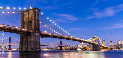 Brooklyn Bridge at sunset view. Manhattan. © resul