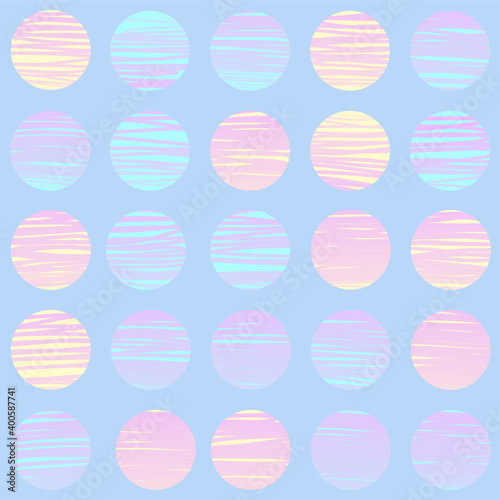 Seamless repeating grid pattern of circles with lines against light blue background.