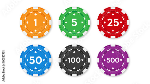 Set of chips for poker and casino.