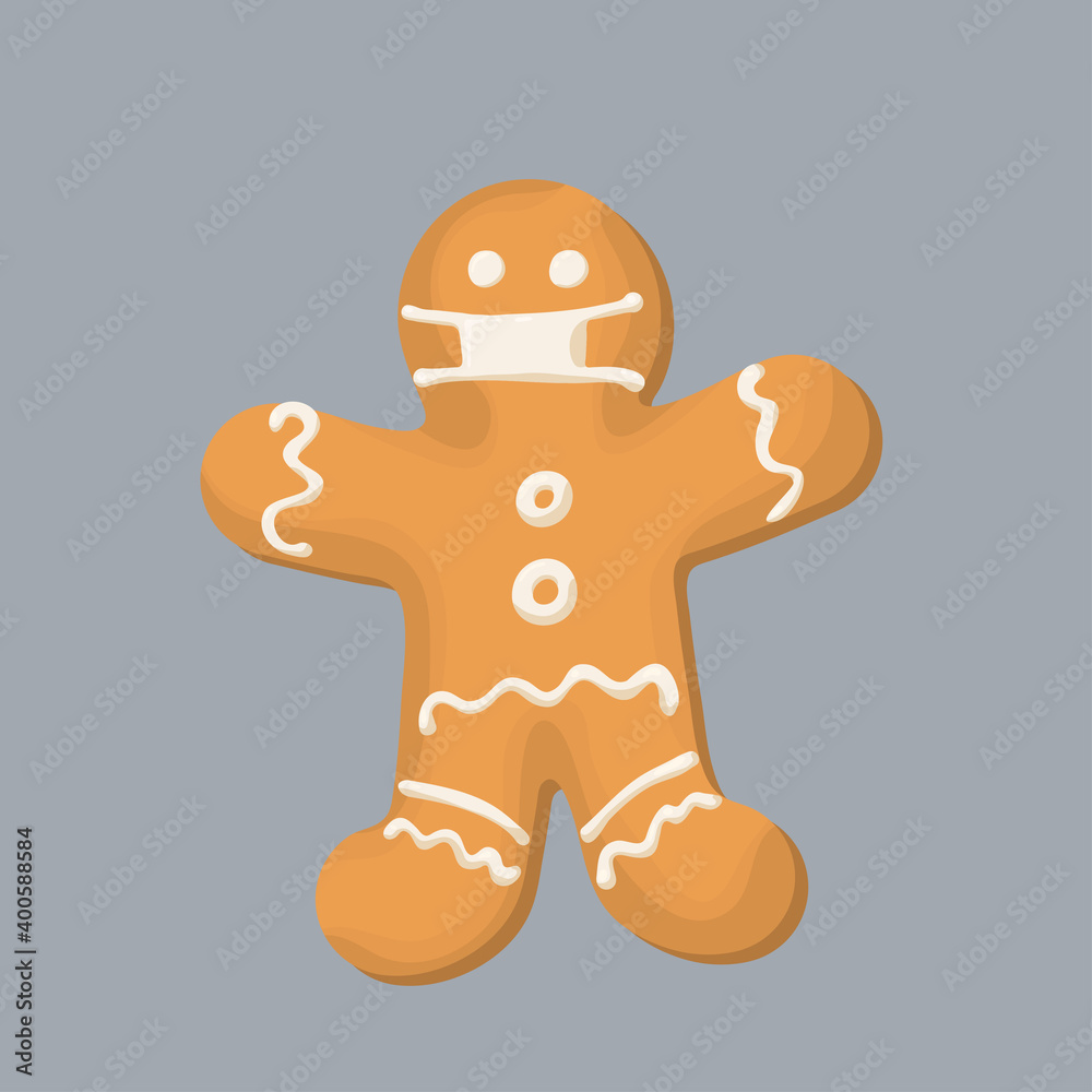 Obraz premium gingerbread Christmas cookies in a protective covid corona virus mask