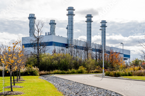 Photography Brampton, Ontario, Canada- November 4, 2018: Goreway Power Station, a natural gas power station owned by Goreway Station Partnership, in Brampton, Ontario