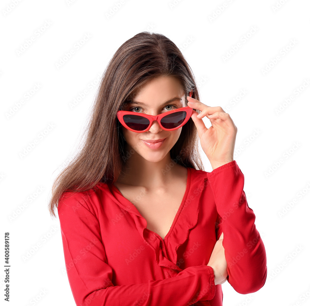 Portrait of stylish young woman on white background Portrait of stylish young woman on white background