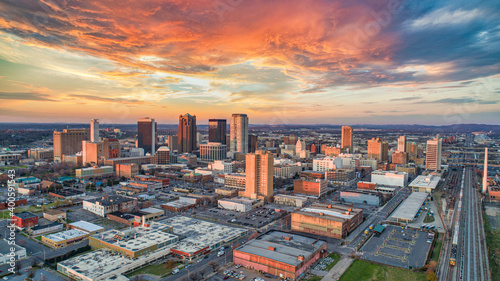 Birmingham, Alabama, USA Downtown Drone Skyline Aerial Panorama