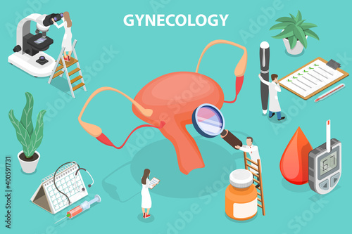 3D Isometric Flat Vector Conceptual Illustration of Gynecology, Health of the Female Reproductive System.