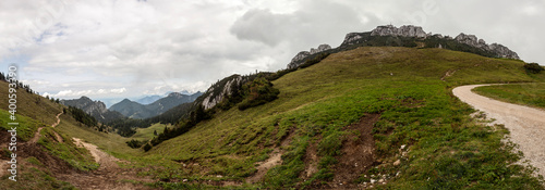 Panorama view of Kampenwand mountain in Bavaria, Germany