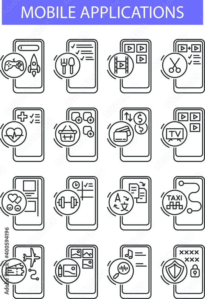 mobile application icons set, online translator mobile application icons set, online translator