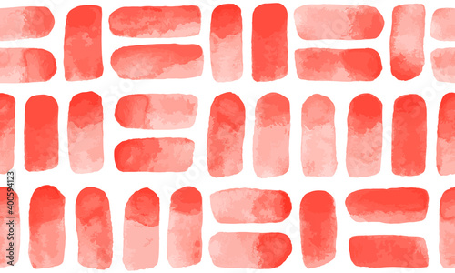 Bloody scarlet red watercolor vector brush strokes, smears geometrical seamless pattern. Watercolour uneven spots, stains, smudges background, regular texture. Painted hand drawn artistic template.