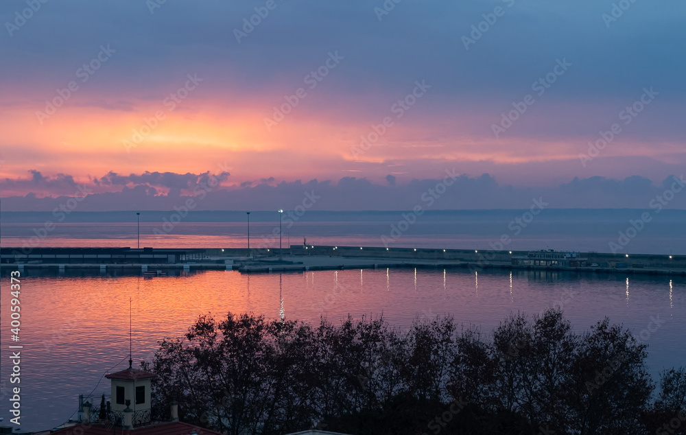 Amazing sunrise over Palma de Mallorca bay, Spain