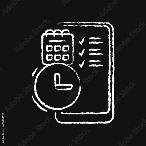 chalk icon, mobile application, calendar and clock for planning