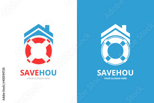 Vector lifebuoy and real estate logo combination. Unique lifeboat and rent logotype design template
