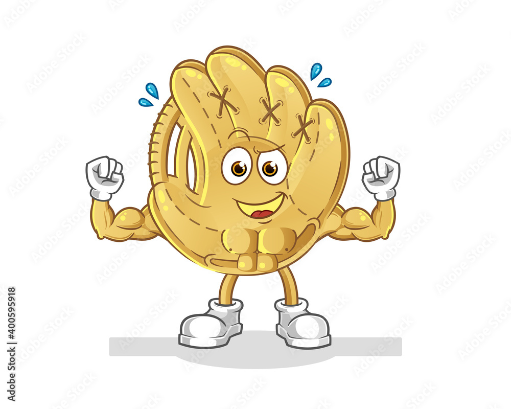 Obraz premium baseball glove muscular cartoon. cartoon mascot vector