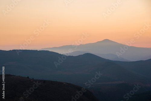 golden sunset light over the mountains