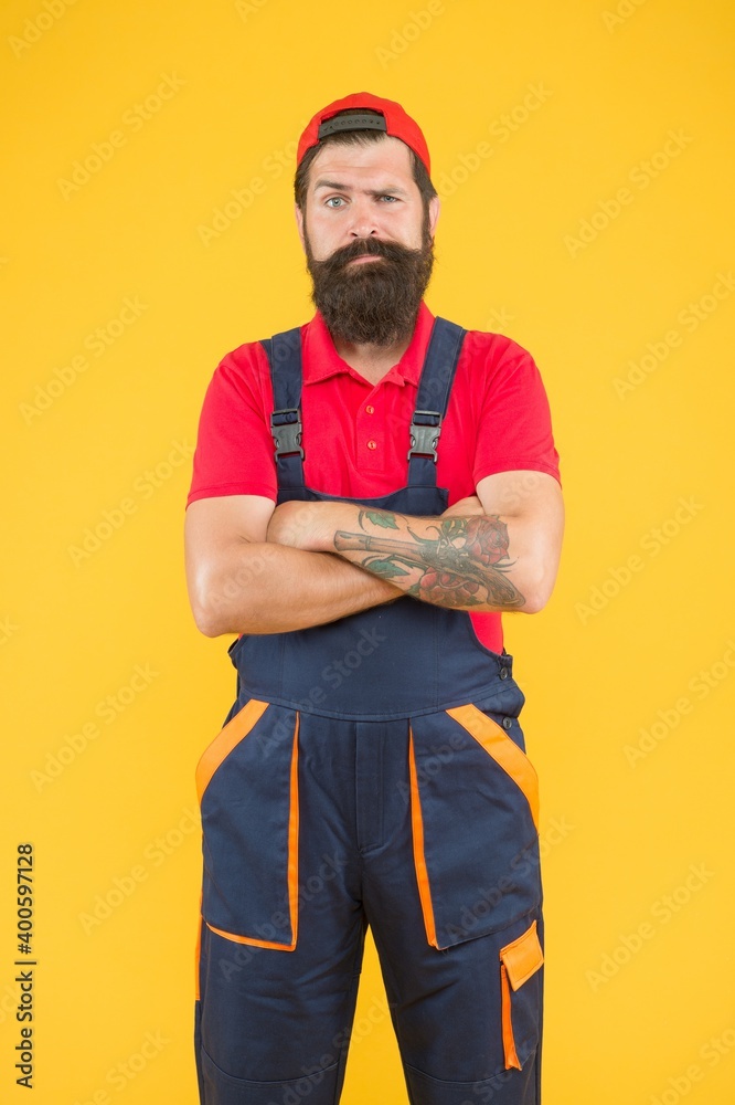 mature man worker with beard wear uniform, repair mature man worker with beard wear uniform, repair