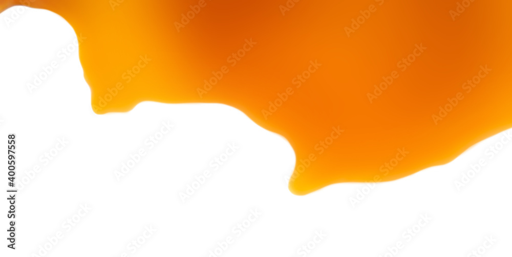 Sweet Caramel sauce topping isolated on a white background. Flowing caramel.