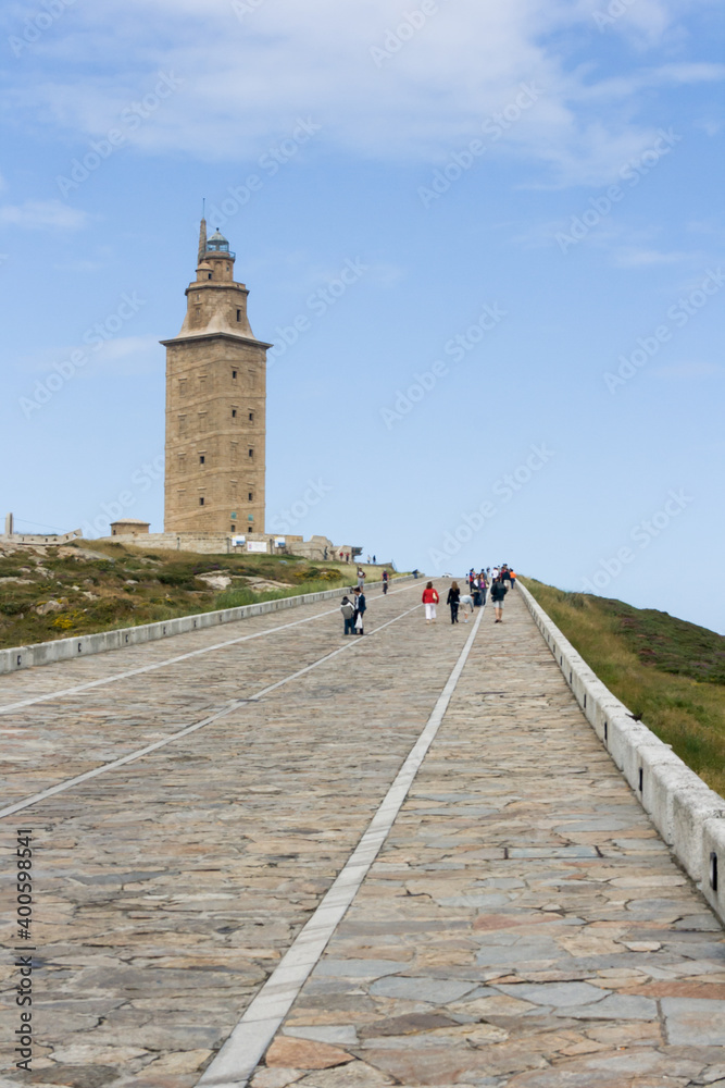 Lighthouse in the top of Hercules tower, La Coruña, Galicia, Spain.