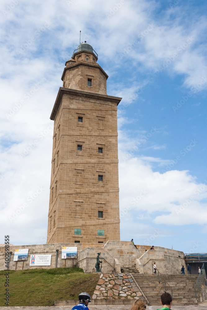 Lighthouse in the top of Hercules tower, La Coruña, Galicia, Spain.