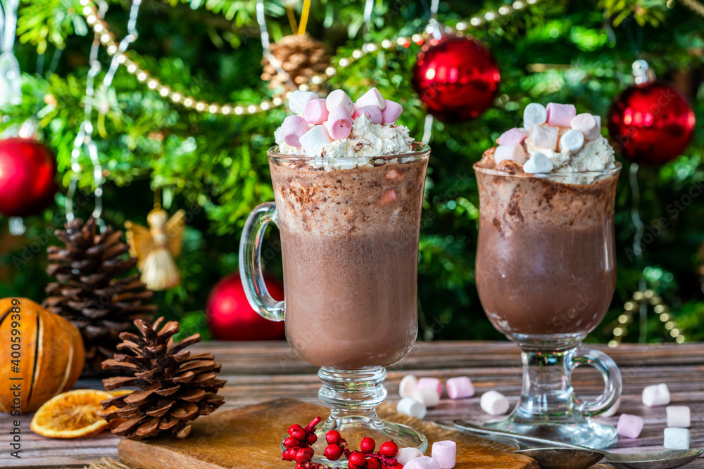 Hot chocolate with whipped cream and marshmallows Hot chocolate with whipped cream and marshmallows