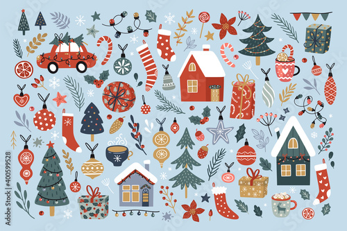 Christmas vector collection of decorative winter elements.