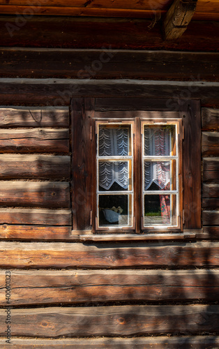 wooden window in rustic old peasant house