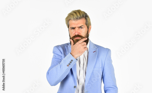 Good looking ceo. Office worker. Businessman lifestyle. Business reputation. Formal style. Handsome businessman. Serious bearded man. Law office. Businessman formal suit. Leadership concept