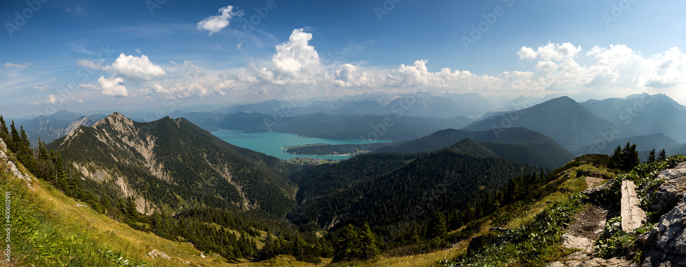 Fototapeta premium Mountain panorama from mountain Heimgarten in Bavaria, Germany