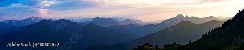 Sunset panorama view from mountain Rotwand in Bavaria, Germany