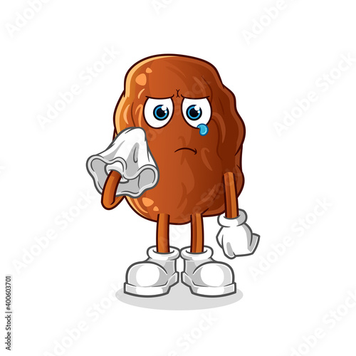 date fruit cry with a tissue character. cartoon mascot vector