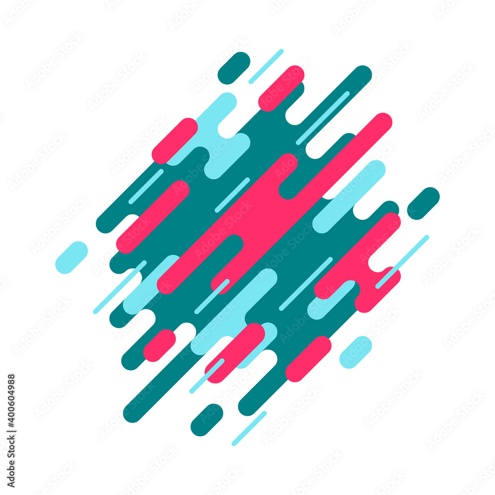 Abstract geometric background with various rounded linear stripes. Modern dynamic composition in diagonal rhythm. Eps 10 vector illustration in bright trendy colors.