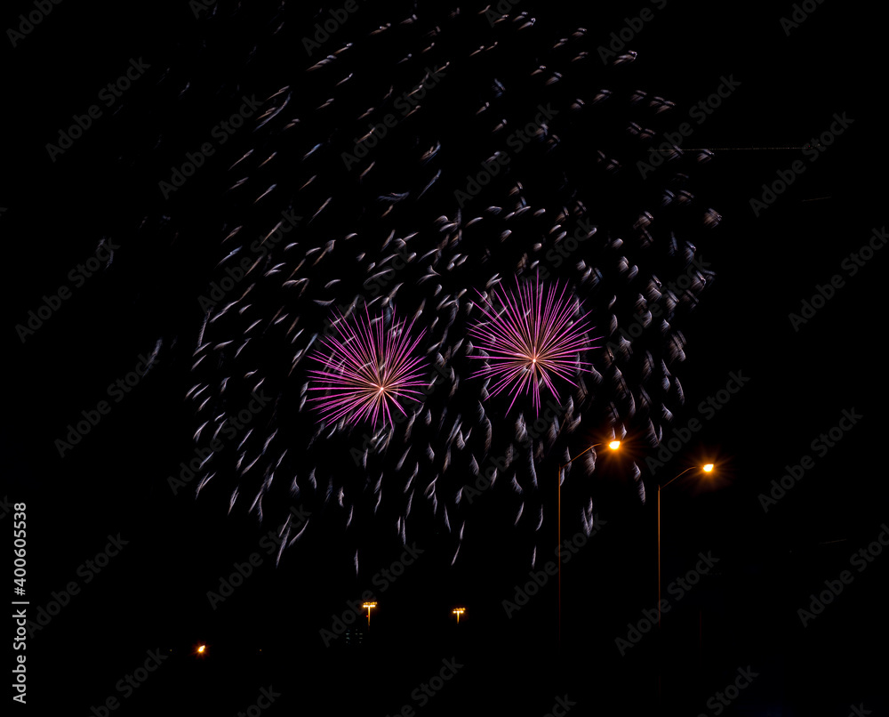 Fototapeta premium Color fireworks on black sky background
