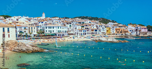 Calella de Palafrugell, traditional whitewashed fisherman village and a popular travel and holiday destination on Costa Brava, Catalonia, Spain.