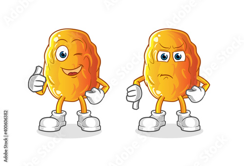 Yellow date thumbs up and thumbs down cartoon mascot vector