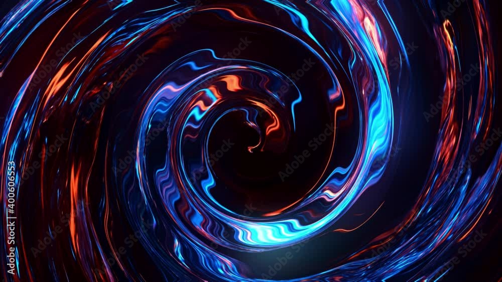 Red and blue swirl rotation abstraction of bright glowing circles. 4k