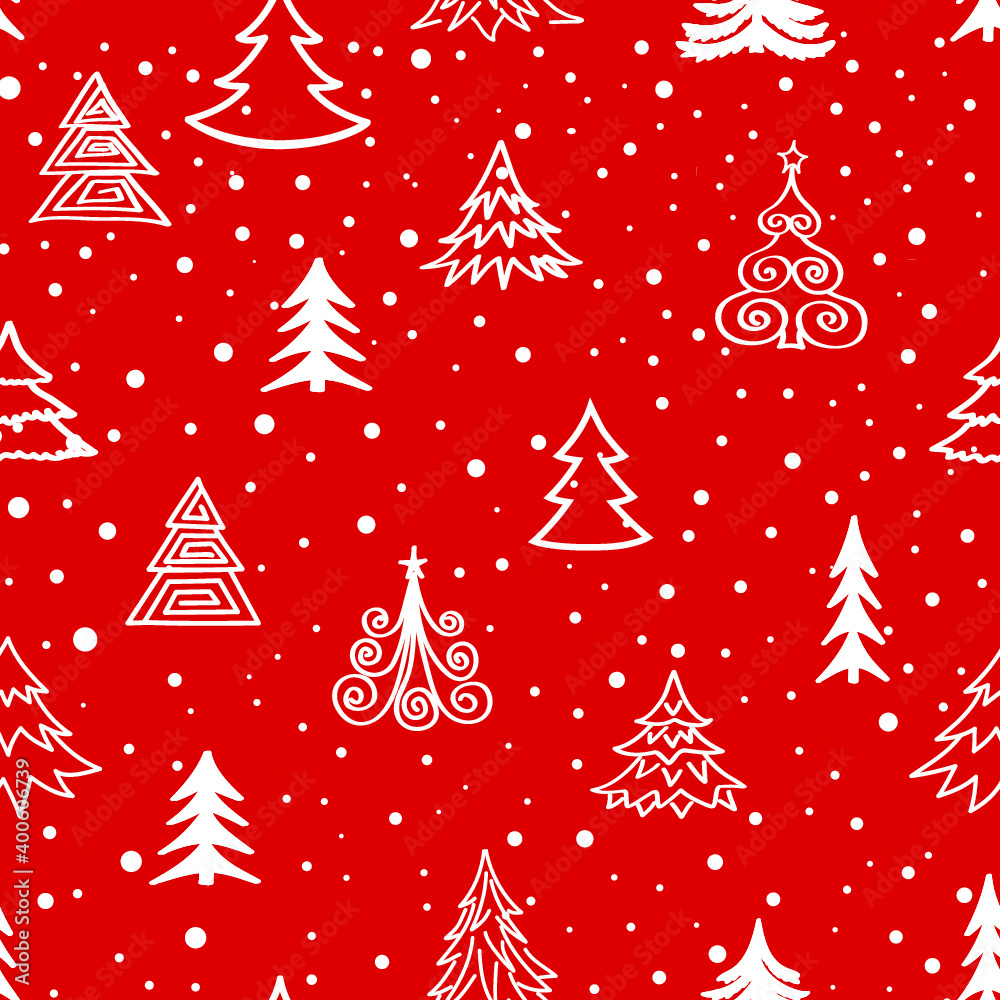 Christmas tree snow winter forest pattern. Holiday icons and New Year Tree xmas background Christmas tree snow winter forest pattern. Holiday icons and New Year Tree xmas background