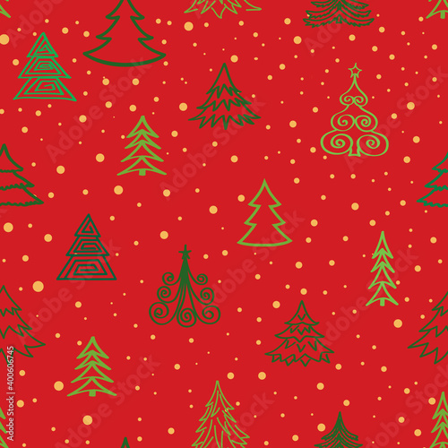 Christmas tree snow winter forest pattern. Holiday icons and New Year Tree xmas background © Terriana